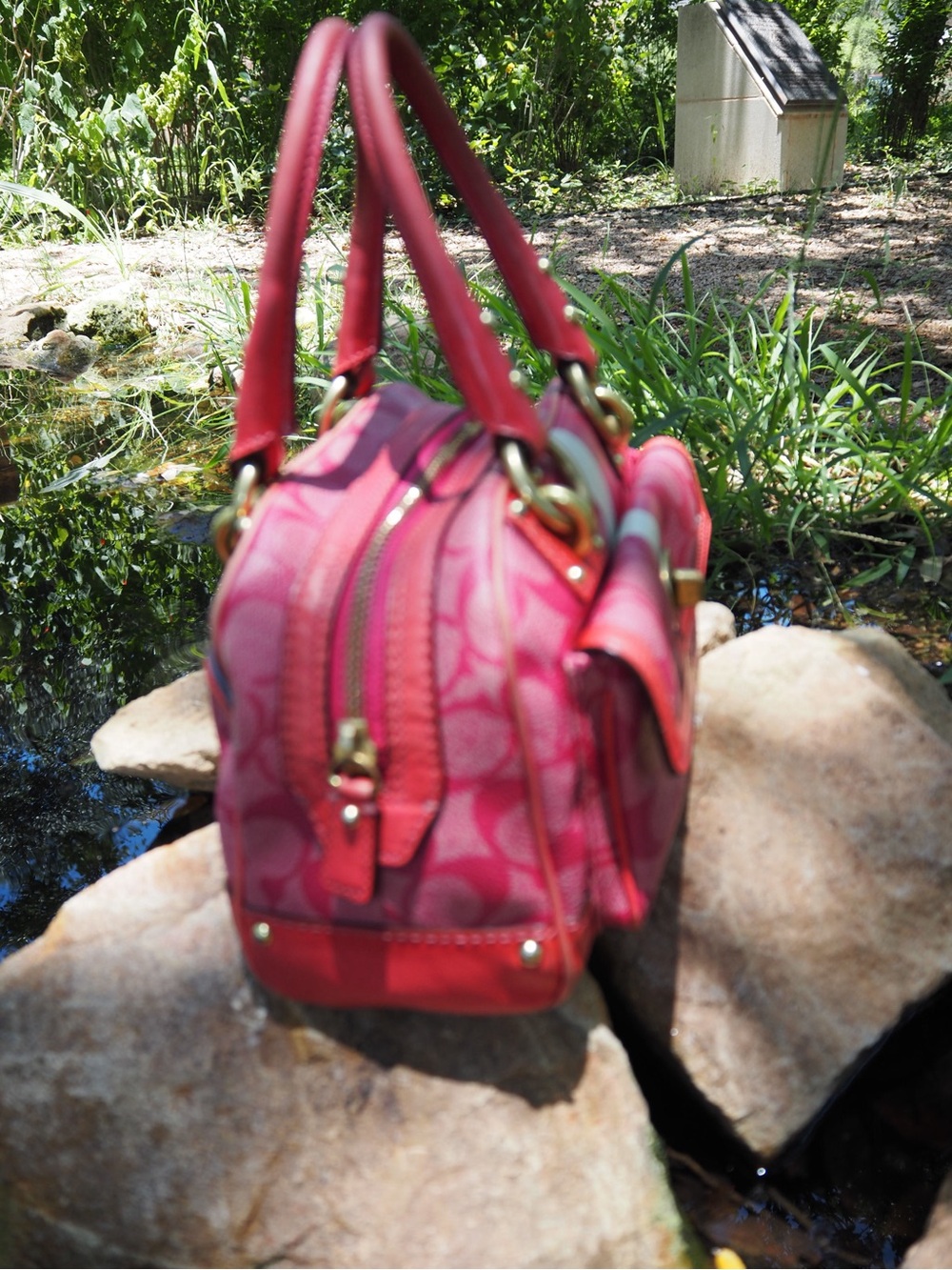 Coach Heritage Pink Signature Stripe Satchel - Picture 3 of 11